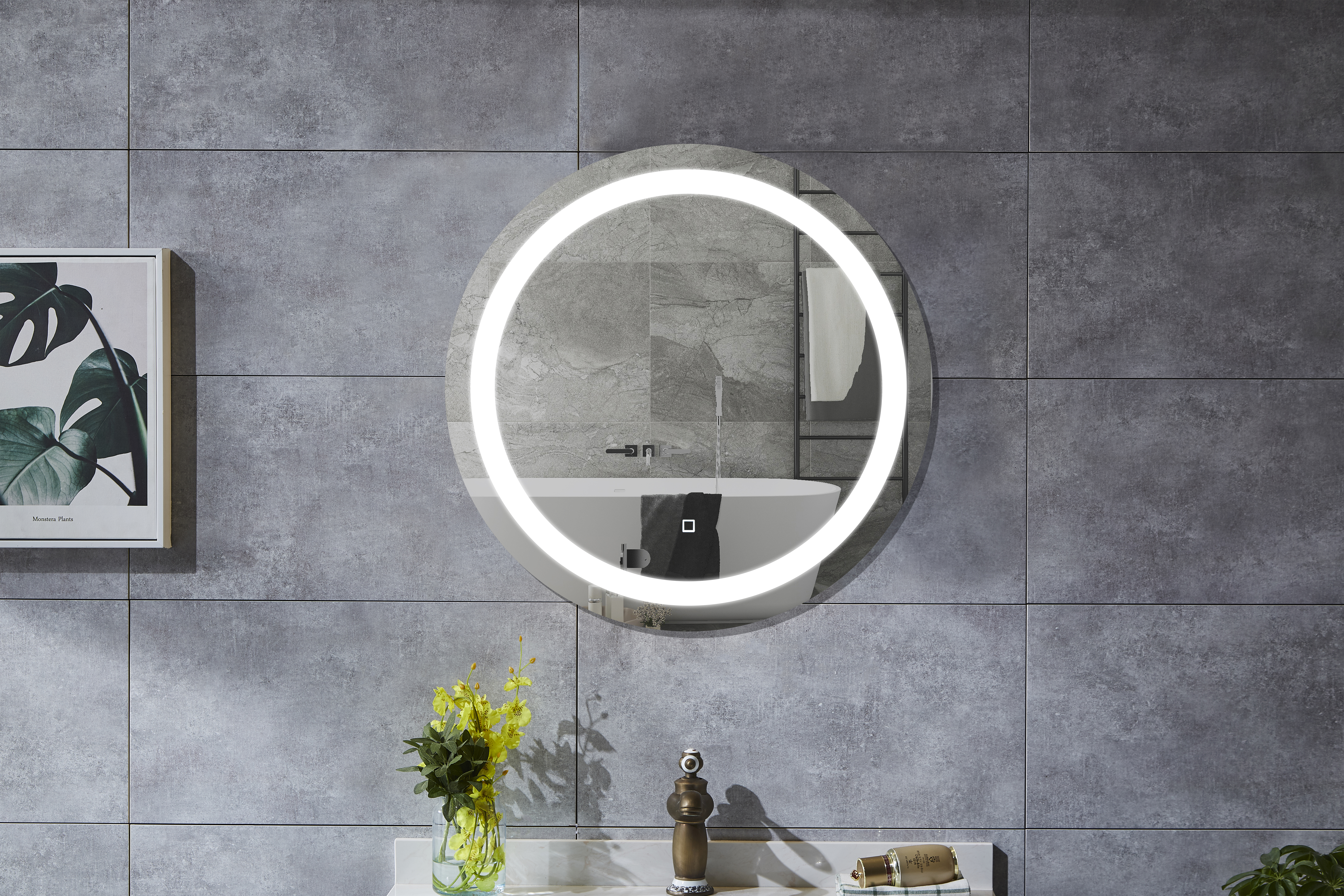 Round LED Mirror with light bath mirror copper free glass