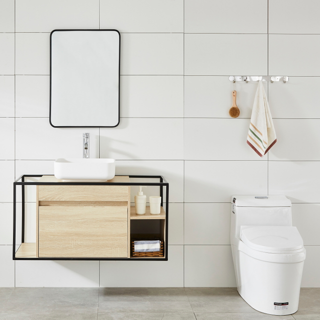 New Design Matt Black Metal Frame Industry Style Modern Bathroom Cabinet with Basin Vanity Set