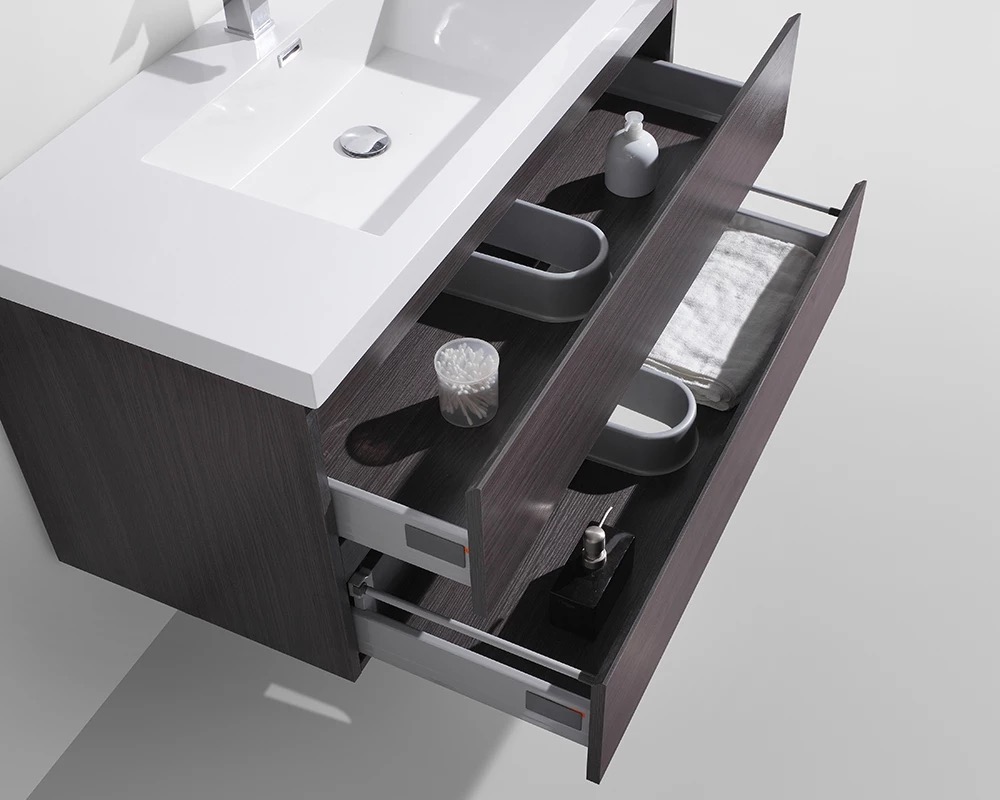 Wall Mounted Bathroom Cabinet Wood Color With 2 Doors and Side Cabinet