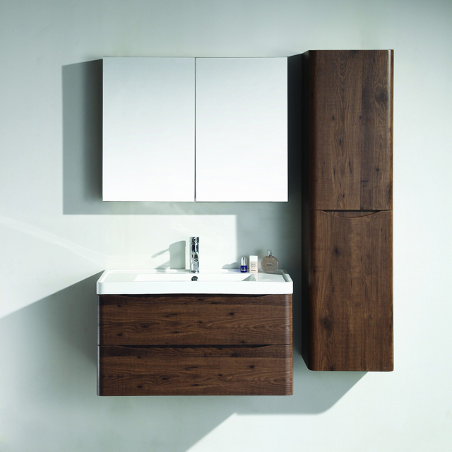 Wall Hanging PVC Thermoformed Modern Bathroom Basin Cabinet Vanity Set with Mirror Cabinet And Side Storage Cabinet