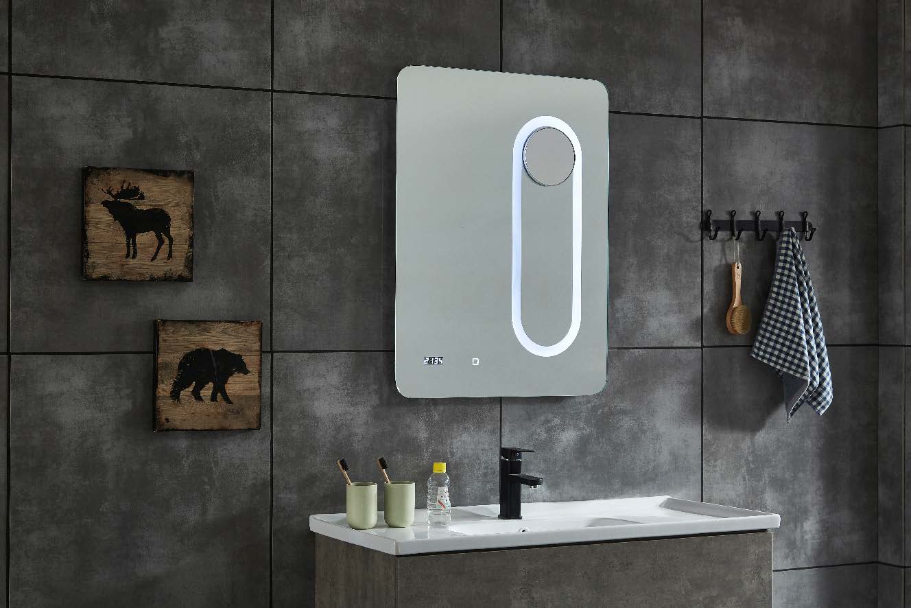 Vertical Line Copper-free Bathroom LED Mirror With Time Clock and Manifying(could move)