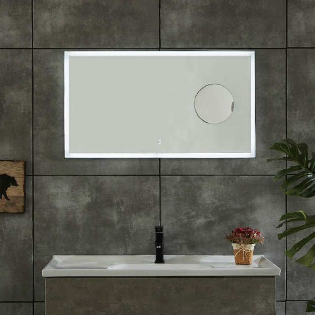 Big Horizonal Copper-free Bathroom LED Mirror With Magnifying