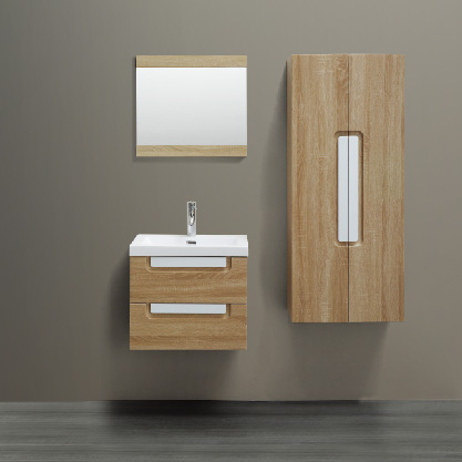 Wall Mounted Bathroom Cabinet Wood Color With 2 Drawers and Side Cabinet