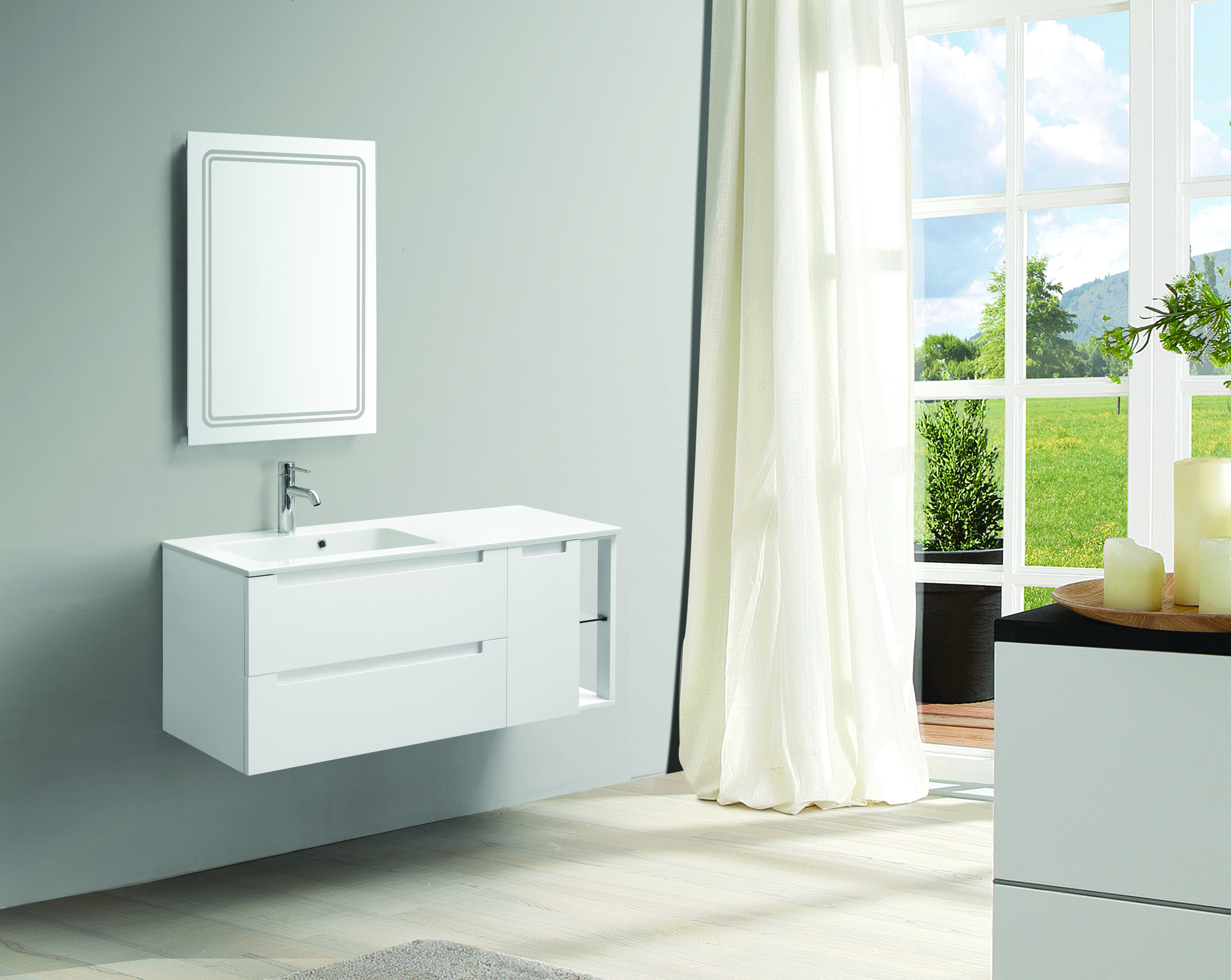 Wall Mounted Bathroom Cabinet White Color With 2 Doors and 2 Drawers