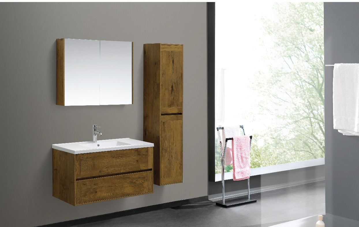 2020 New Wall Mounted Bathroom Cabinet Dark Wood Color Furniture