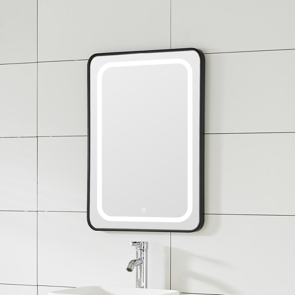 Vertical Line Copper-free Bathroom LED Mirror With Black Iron Frame