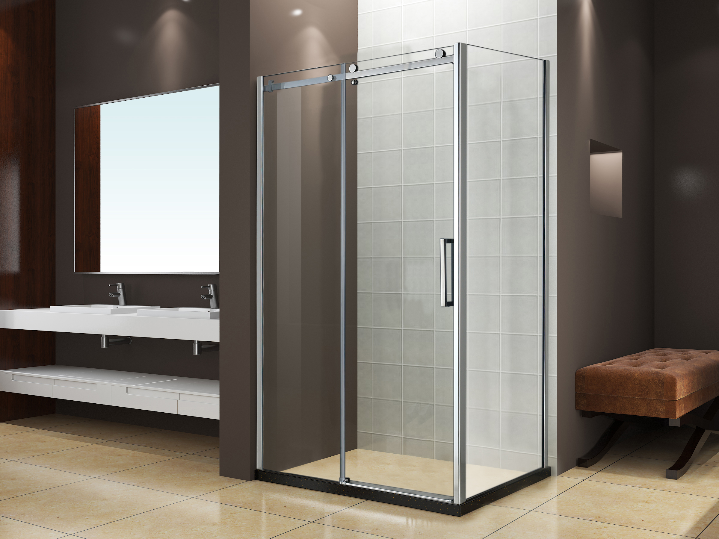 10mm Thickness Tempered Glass Frameless 2 Sided 3 Panel Sliding Shower Enclosure Shower Door