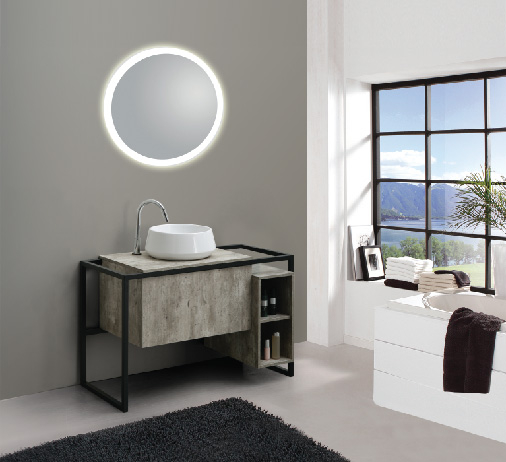 New Cement Gray Melamine Finish Matt Black Frame Free Standing Bathroom Furniture Vanity Set with LED Mirror