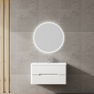 Minimalist White Fluted Bathroom Vanity with LED Mirror | Custom Size, Color & Material | Entop OEM/ODM Manufacturer