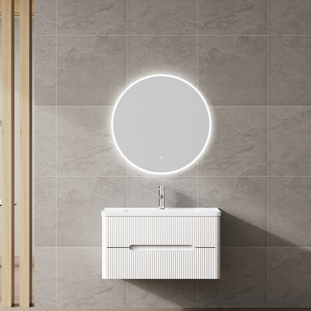 Minimalist White Fluted Bathroom Vanity with LED Mirror | Custom Size, Color & Material | Entop OEM/ODM Manufacturer