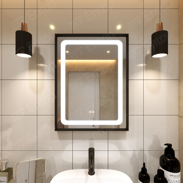 LED Mirror With Lights Rectangle Iron Frame Mirror Bathroom Wall