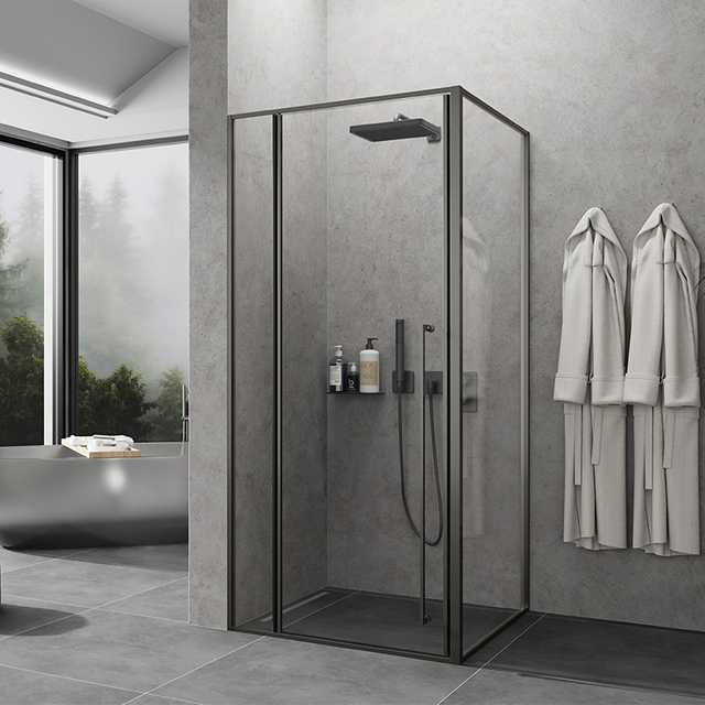 Matte Black Frameless Hinged Shower Door 900x2000mm For Apartment Fit Out