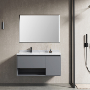 Minimalist Grey Bathroom Vanity with Open Shelf | Custom Size, Color & Material | Entop OEM/ODM Manufacturer