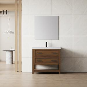 Bespoke Mid Century Floor Vanity | White Basin & Minimalist Mirror Combo