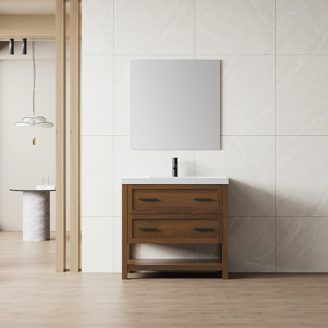 Bespoke Mid Century Floor Vanity | White Basin & Minimalist Mirror Combo