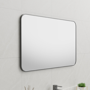 EM-3553 Horizontal Rectangular Mirror Grey Frame Bathroom Mirror | Custom Size | Entop OEM/ODM Manufacturer