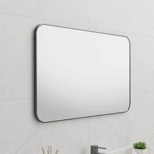 EM-3553 Horizontal Rectangular Mirror Grey Frame Bathroom Mirror | Custom Size | Entop OEM/ODM Manufacturer