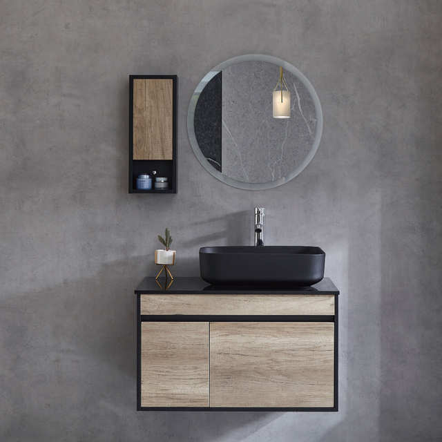 Bathroom Cabinets Wall Mounted Vanity With Black Basin