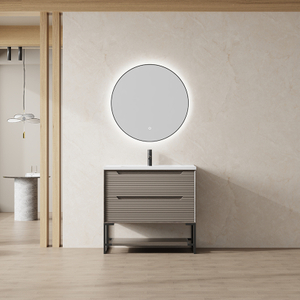 Luxury Modern Bathroom Vanity | Fluted Wood, Black Frame & Smart Mirror
