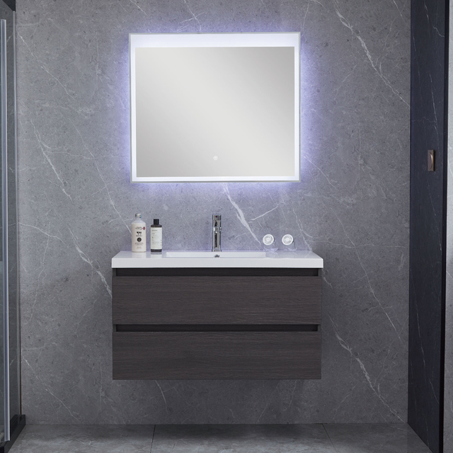 Dark Oak Wood Color Bathroom Cabinets Wall Mounted Vanity