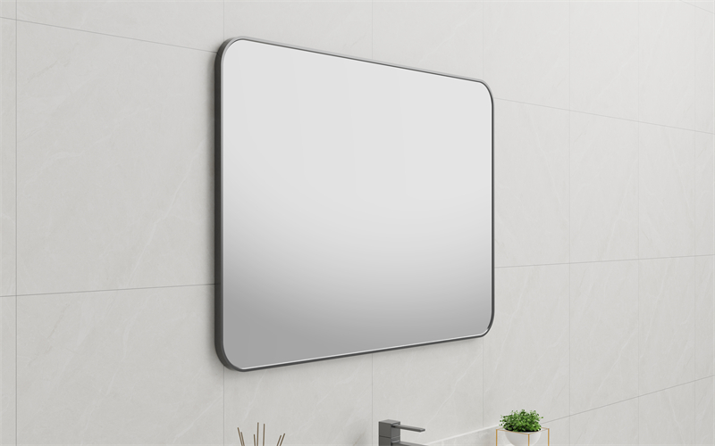 EM-3553 Horizontal Rectangular Mirror Grey Frame Bathroom Mirror | Custom Size | Entop OEM/ODM Manufacturer