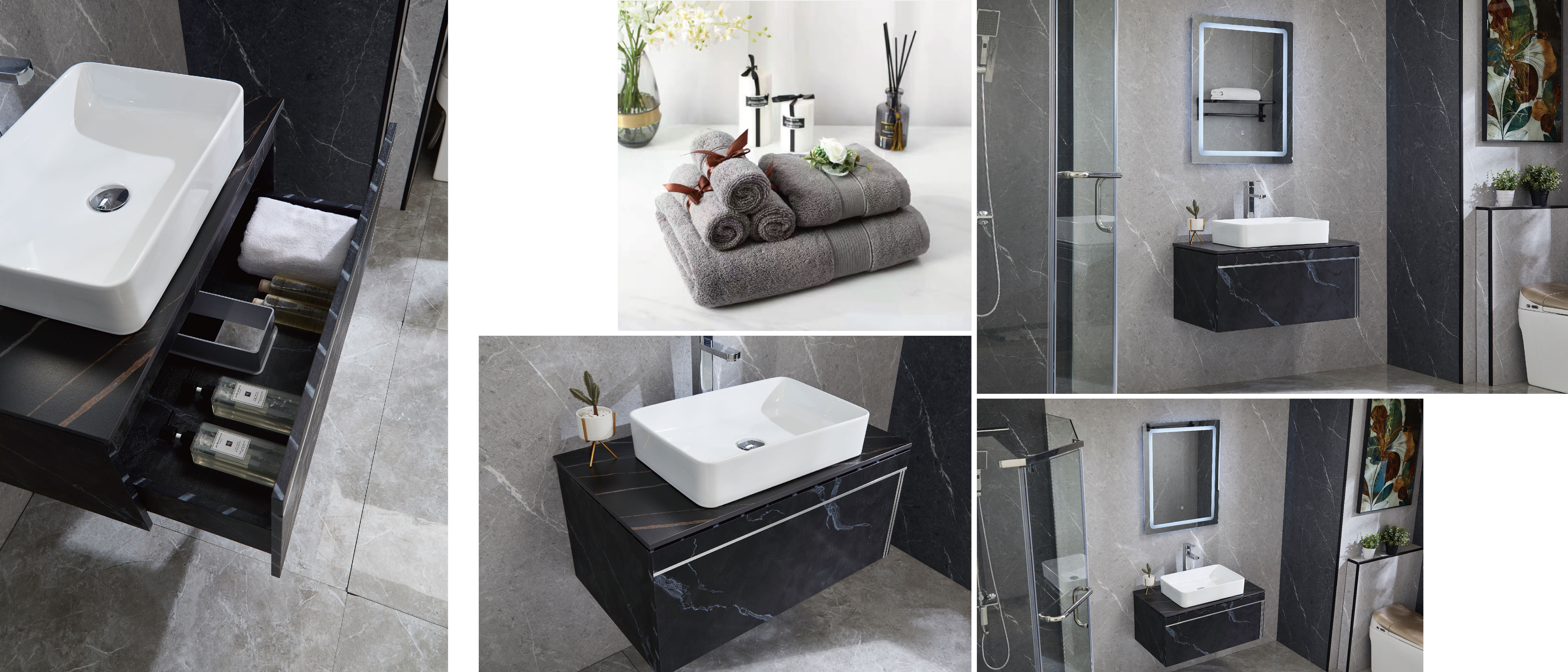Bathroom Cabinets Vanity Wall Mounted Black Sintered Stone Top Capri 800mm