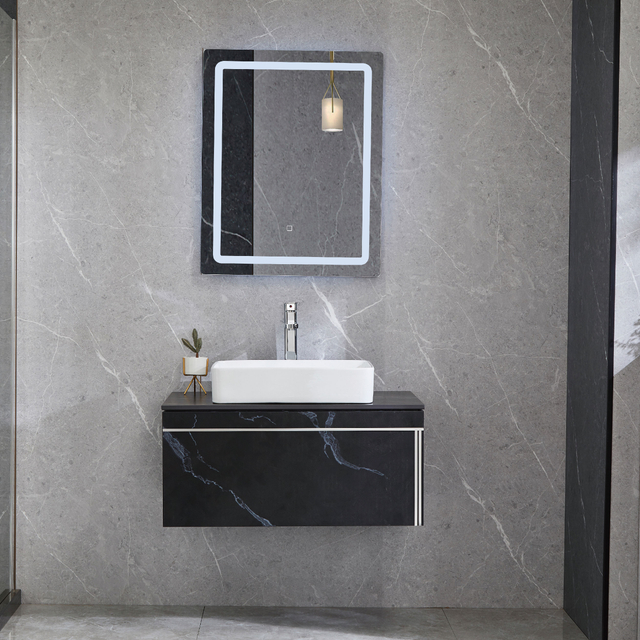 Bathroom Cabinets Wall Mounted Vanity With Black Sintered Stone Top