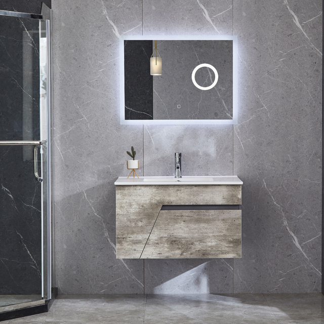 Bathroom Cabinets Wall Mounted Vanity With Matt Gray Wood Color