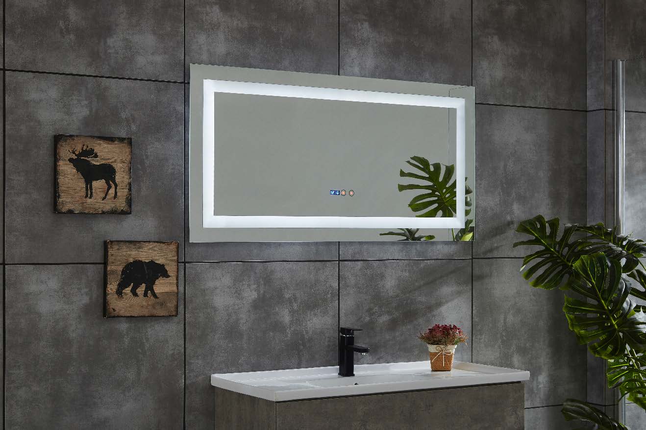 LED Mirror With Defogger And Time Clock And Touch Switch Aluminum Frame