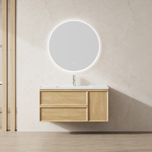 Natural Wood Double Drawer Bathroom Vanity with Side Cabinet | Custom Size, Color & Material | Entop OEM/ODM Manufacturer