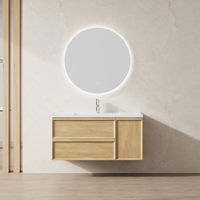 Natural Wood Double Drawer Bathroom Vanity with Side Cabinet | Custom Size, Color & Material | Entop OEM/ODM Manufacturer