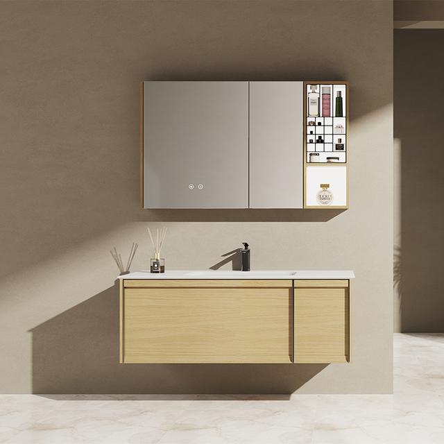 Luxury Custom Bathroom Furniture | Sintered Stone Integrated Basin & Storage Mirror