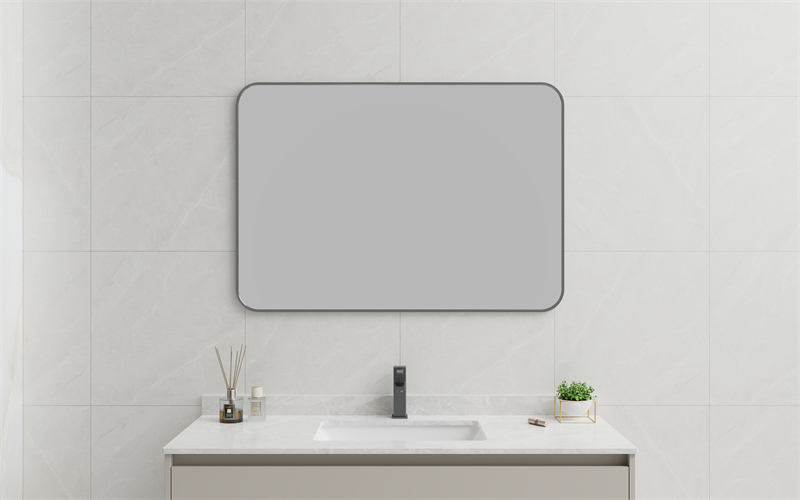 EM-3553 Horizontal Rectangular Mirror Grey Frame Bathroom Mirror | Custom Size | Entop OEM/ODM Manufacturer