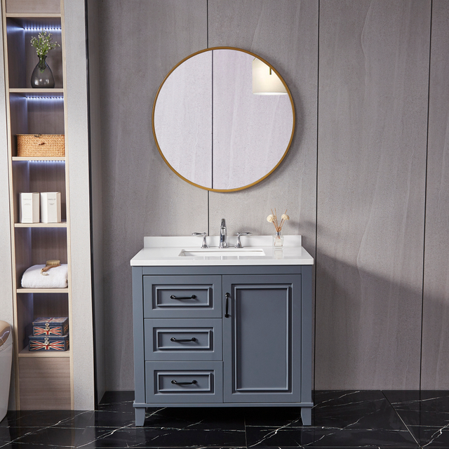 Grey Bathroom Vanity with Iron Framed Mirror