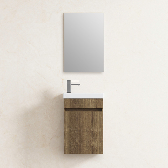 Compact Wall Mounted Single Door Dark Wood Bathroom Vanity | Custom Size, Color & Material | Entop OEM/ODM Manufacturer