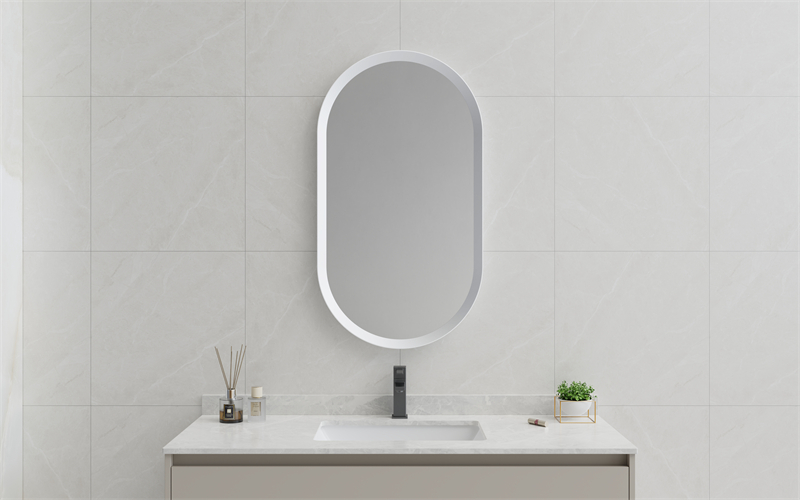 EML-1155 Minimalist Wall Mirror Oval Bathroom Mirror White Frame| Custom Size | Entop OEM/ODM Manufacturer