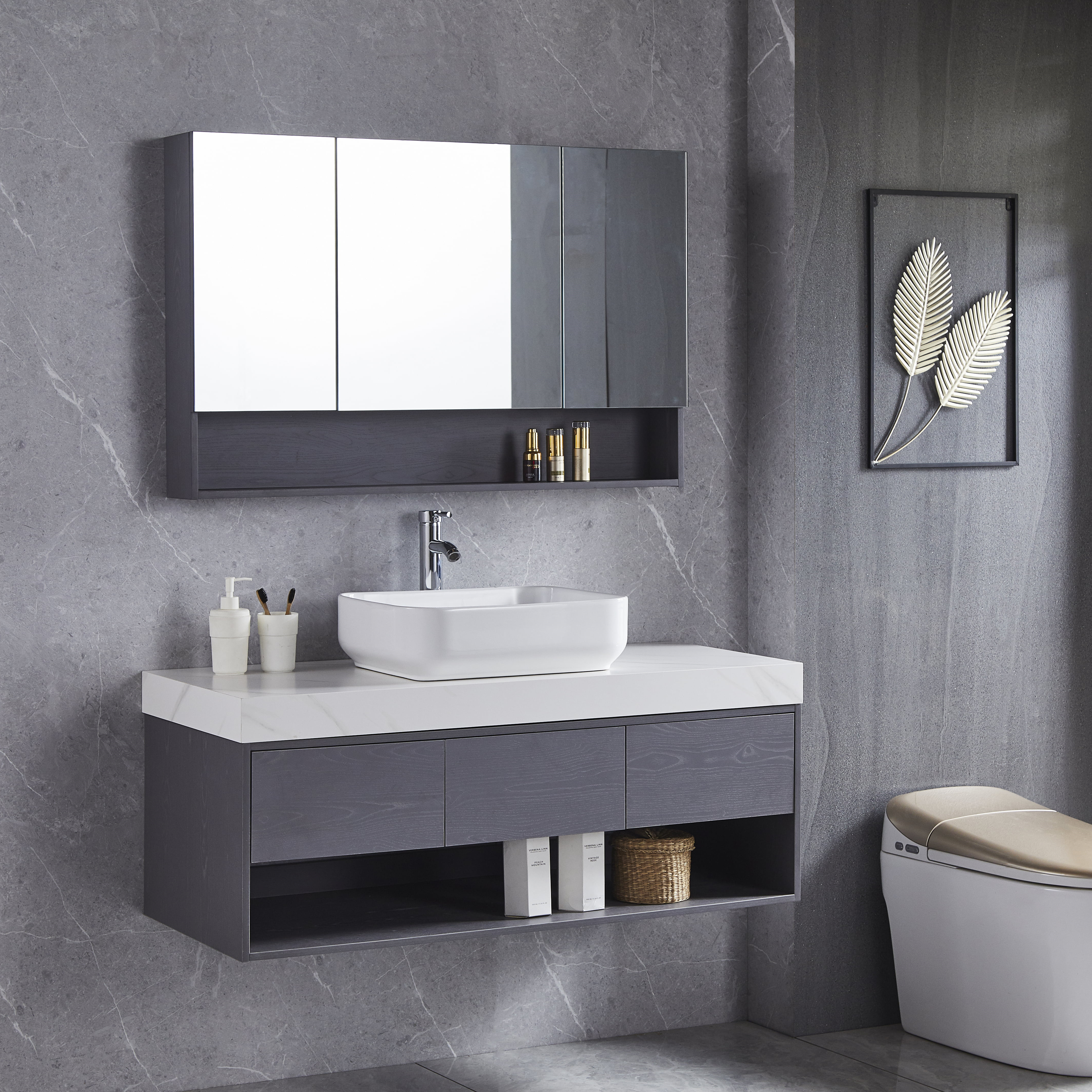 Modern Sintered Stone Floating Bathroom Vanity Set