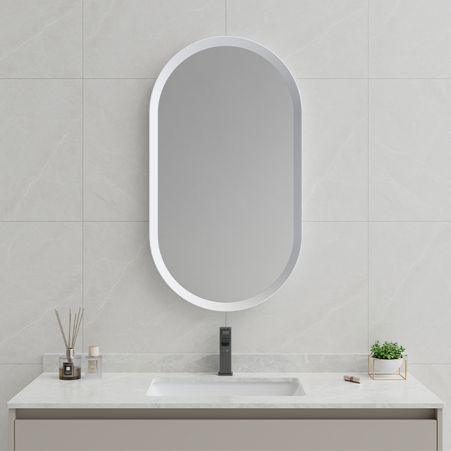 EML-1155 Minimalist Wall Mirror Oval Bathroom Mirror White Frame| Custom Size | Entop OEM/ODM Manufacturer