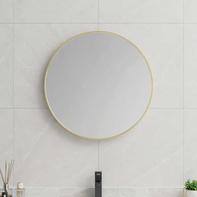 EM-3532 Minimalist Wall Mirror Gold Brass Frame Bathroom Mirror | Custom Size | Entop OEM/ODM Manufacturer