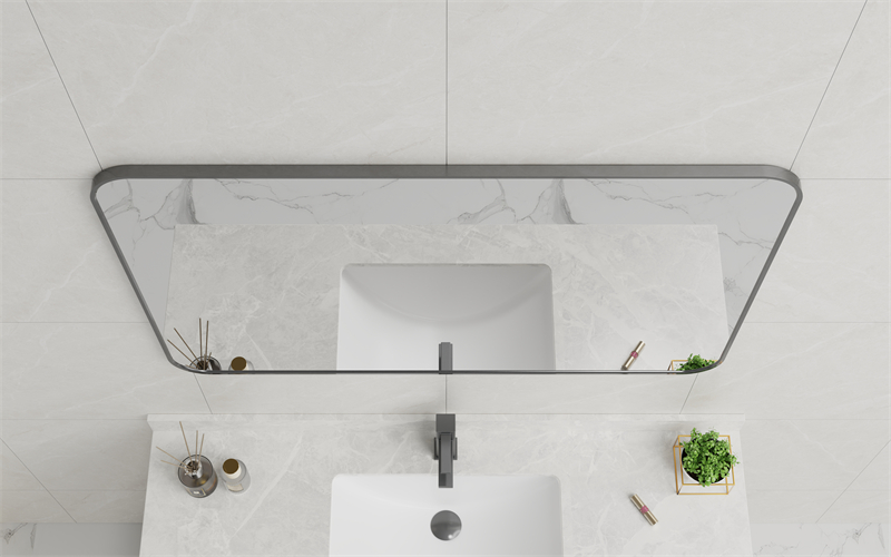 EM-3553 Horizontal Rectangular Mirror Grey Frame Bathroom Mirror | Custom Size | Entop OEM/ODM Manufacturer