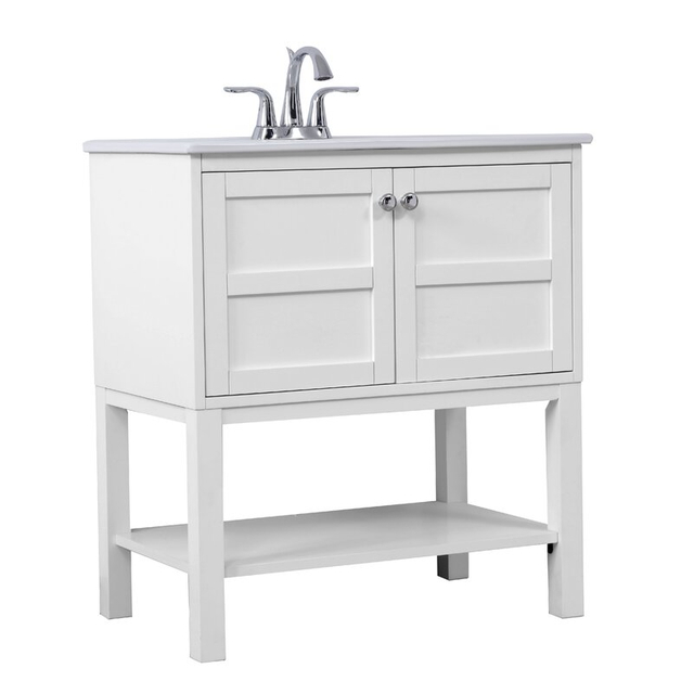 Antique North American Style Floor Standing Bathroom Cabinet Lacquer Finish White Color