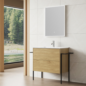 Floor-standing Double Drawer Bathroom Vanity with Black Metal Frame | Custom Size, Color & Material | Entop OEM/ODM Manufacturer