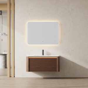Walnut Fluted Bathroom Vanity with LED Mirror | Custom Size, Color & Material | Entop OEM/ODM Manufacturer