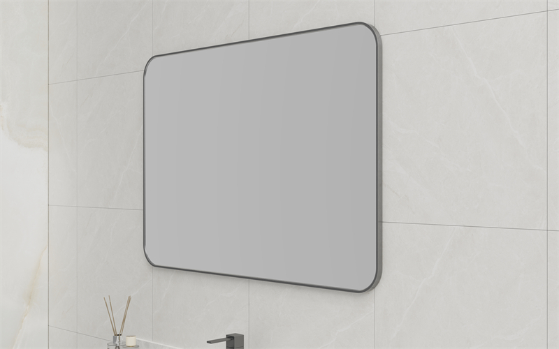 EM-3553 Horizontal Rectangular Mirror Grey Frame Bathroom Mirror | Custom Size | Entop OEM/ODM Manufacturer